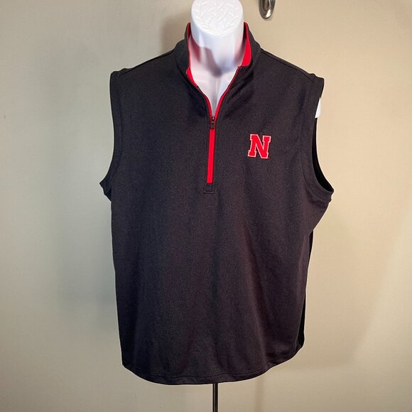 Adidas ClimaCool Men's gray w/ red trim 1/2 zip pullover Vest Nebraska Huskers L - Picture 1 of 7